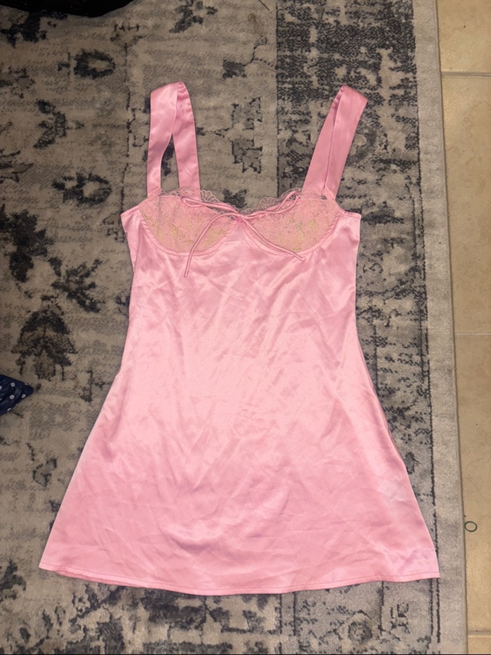 Finesse Pink Satin Lace-Trim Chemise